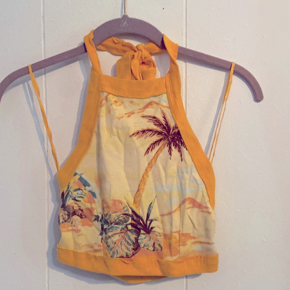 Backless Orange Palm Tree Sunset Beach Crop Top